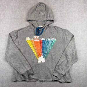Disney Walt Disney World Rainbow Graphic Hoodie Women L Gray Disneybound Crop